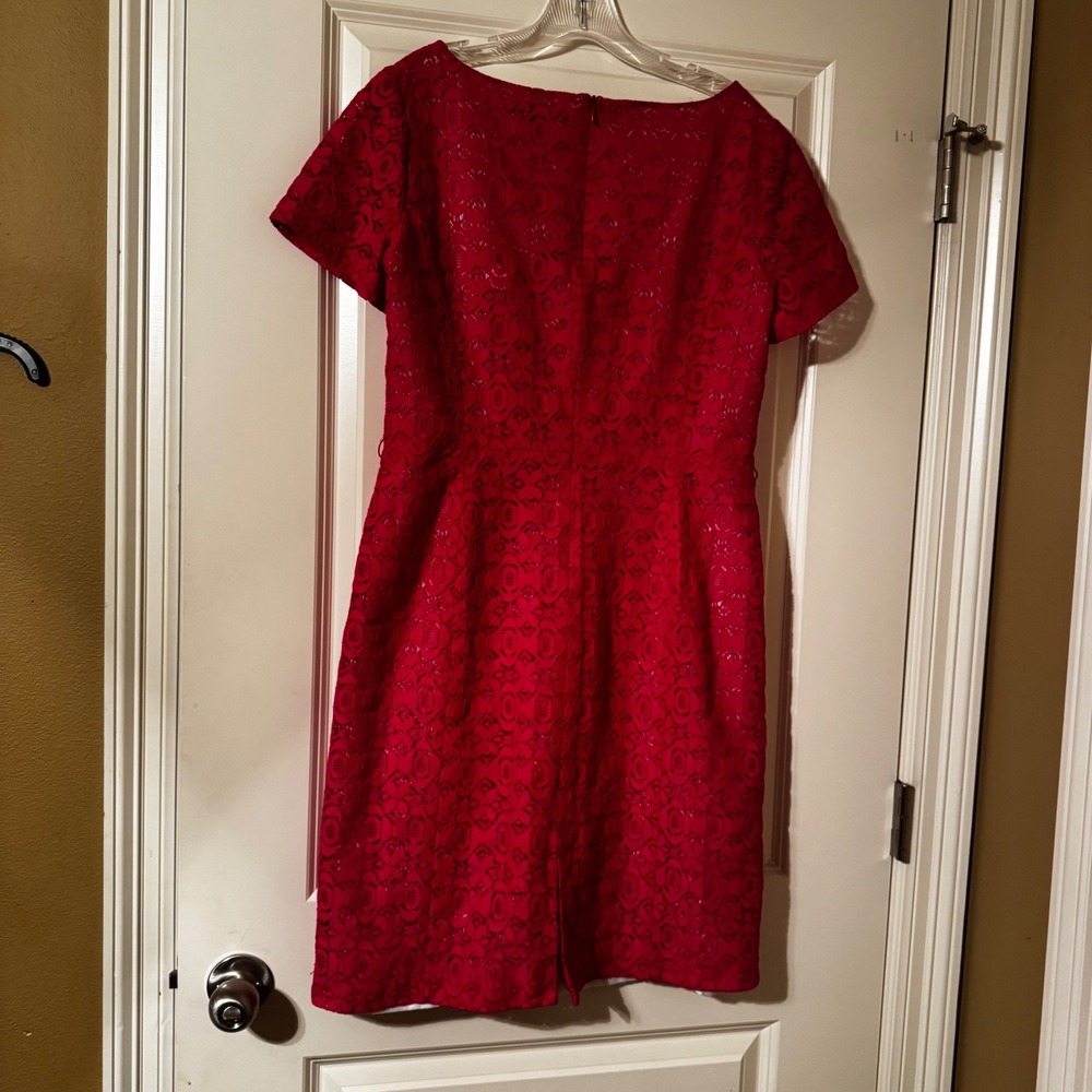 Preston & York Pink Lace Sheath Dress Short Sleeve Scoop Neck Fuchsia Size 10 - Picture 5 of 8